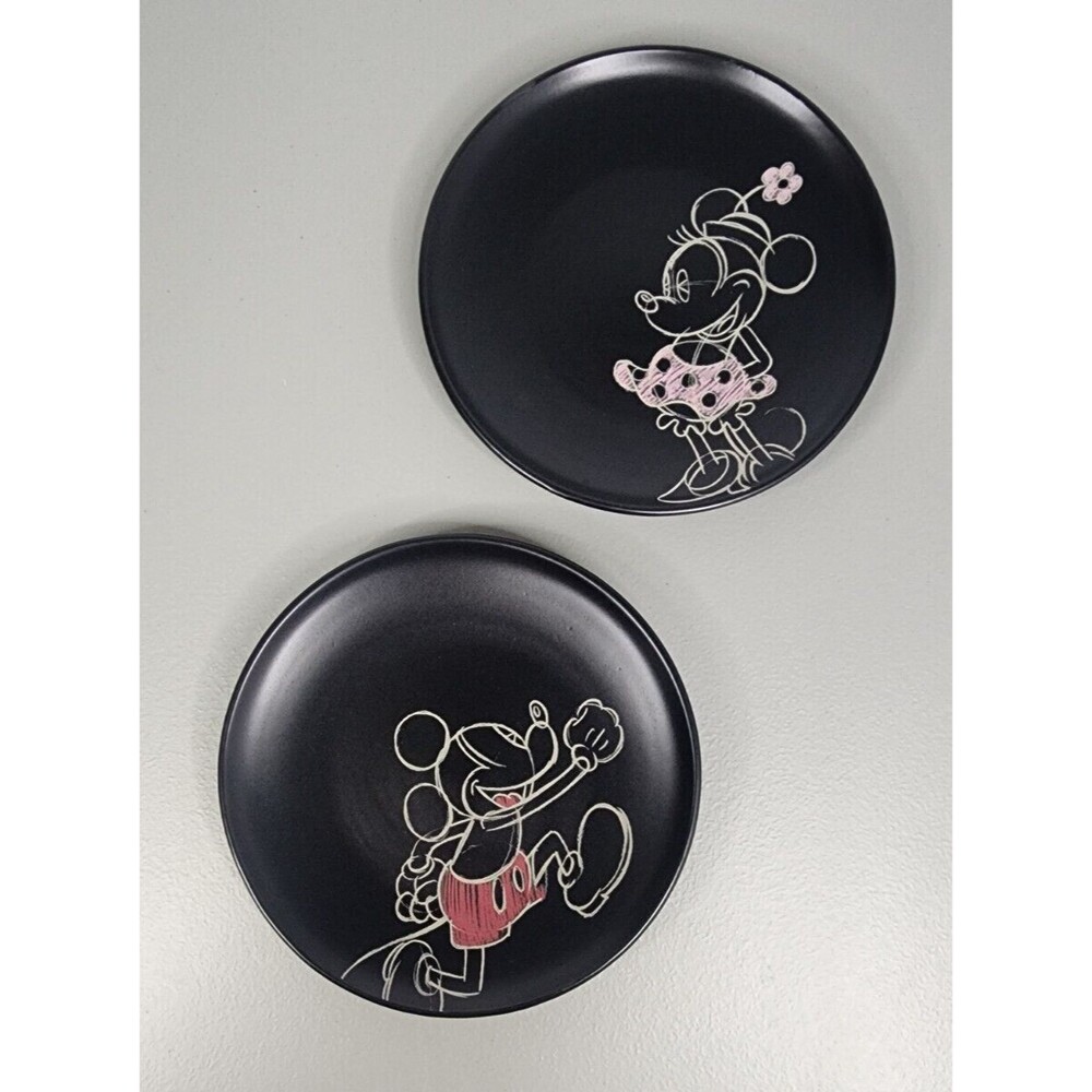Disney Mickey Minnie Mouse 6" Collector's Sketch Plates Set of 2 Black Hallmark